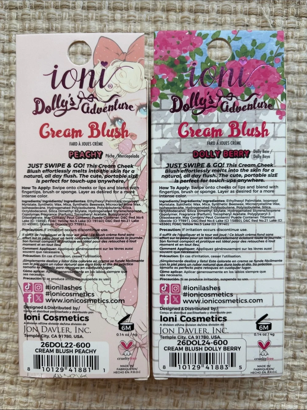Ioni Cream Blush — Dolly Berry (Red) & Peachy (Peach) — Dual Shade Options